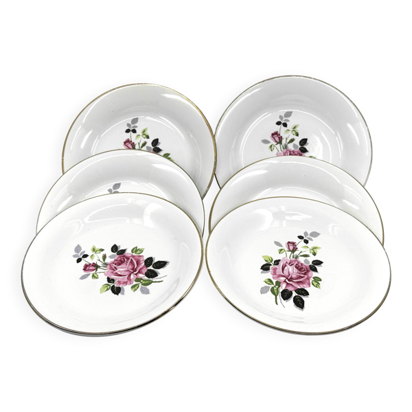 6 assiettes creuses en faïence • L'Amandinoise • Circa 1950