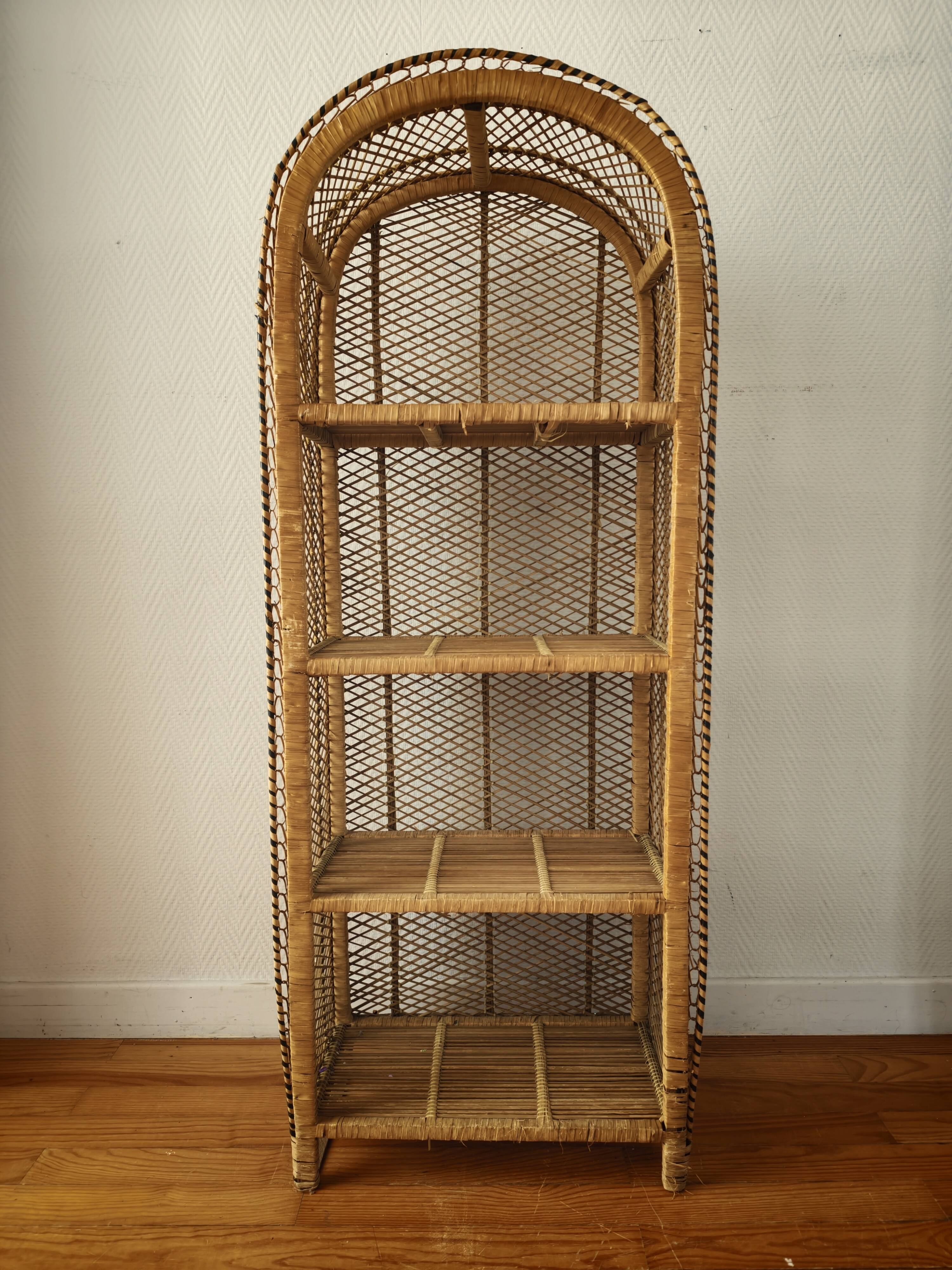 Rattan shelf on legs circa 1960