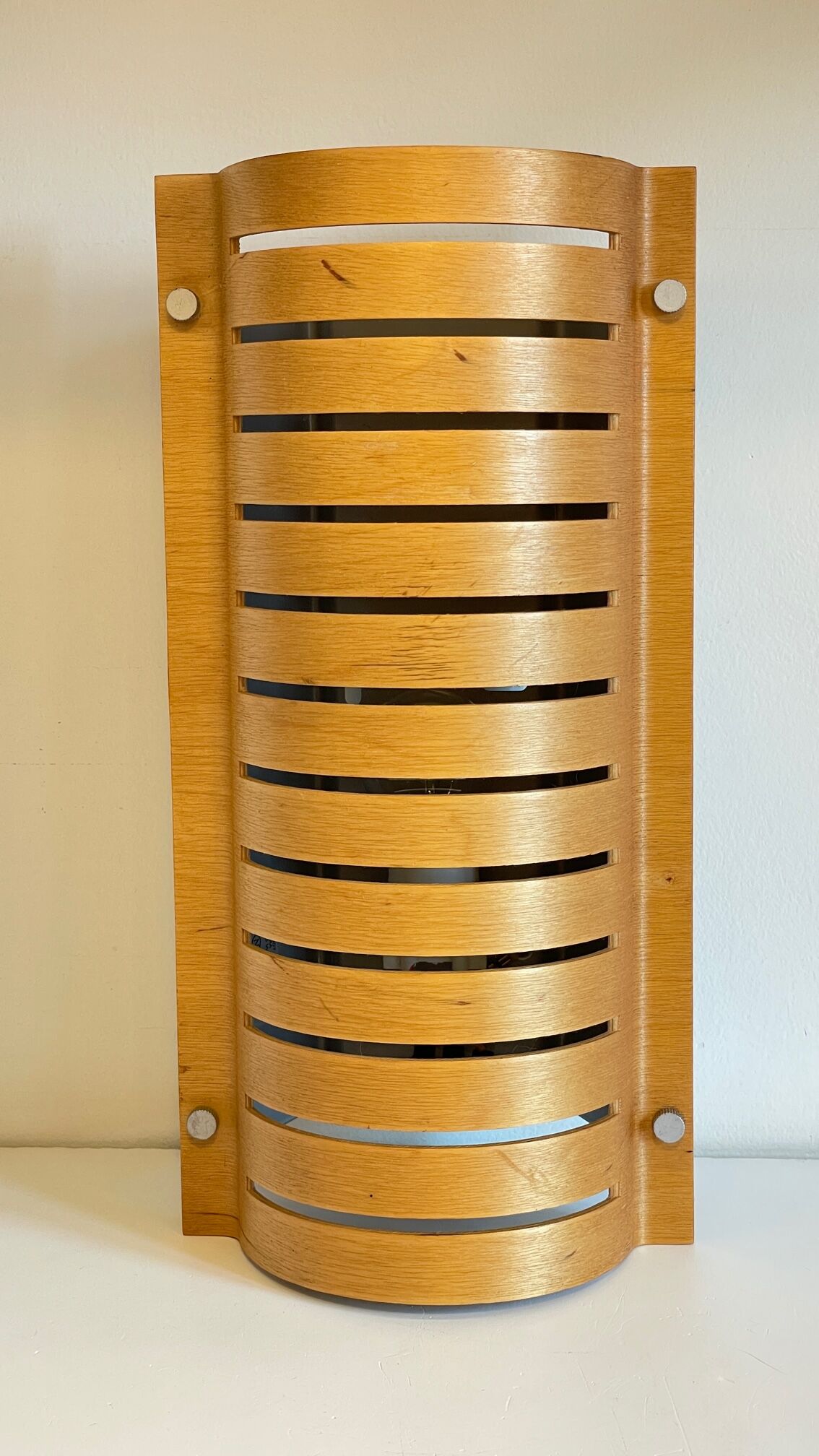 Vintage ikea bent wood and steel wall light