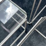 3 nesting tables by Max Sauze for Isocèle – 1970s – white metal & glass