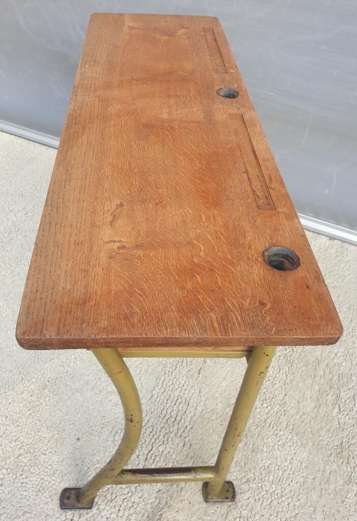 Console desk wood metal vintage curved metal base