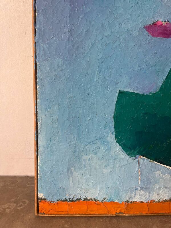 Portrait de femme, moderne abstrait, huile sur toile signé 1992