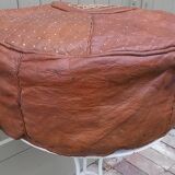 large vintage Moroccan leather pouf