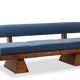 Three-seater bench in light ash and blue mohair velvet. Contemporary.