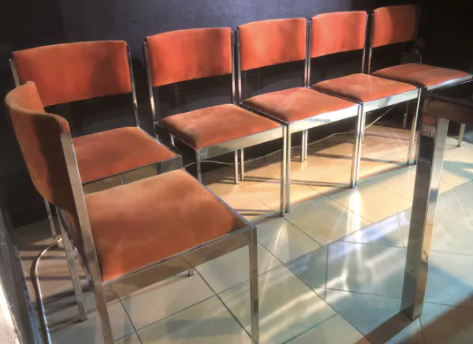 6 Milo Baughman orange chairs