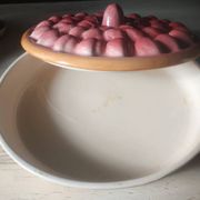 Vintage dessert plate in glazed ceramic with strawberry design, 1950s-1970s.