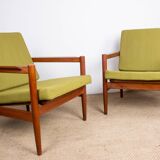 Pair of Danish Teak and fabric armchairs by Børge Jensen & Sønner 1960.