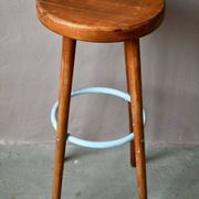 Tabouret de bar vintage années 60 bois et métal laqué bleu