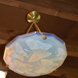 Art deco printed opalescent glass suspension decorated with butterflies