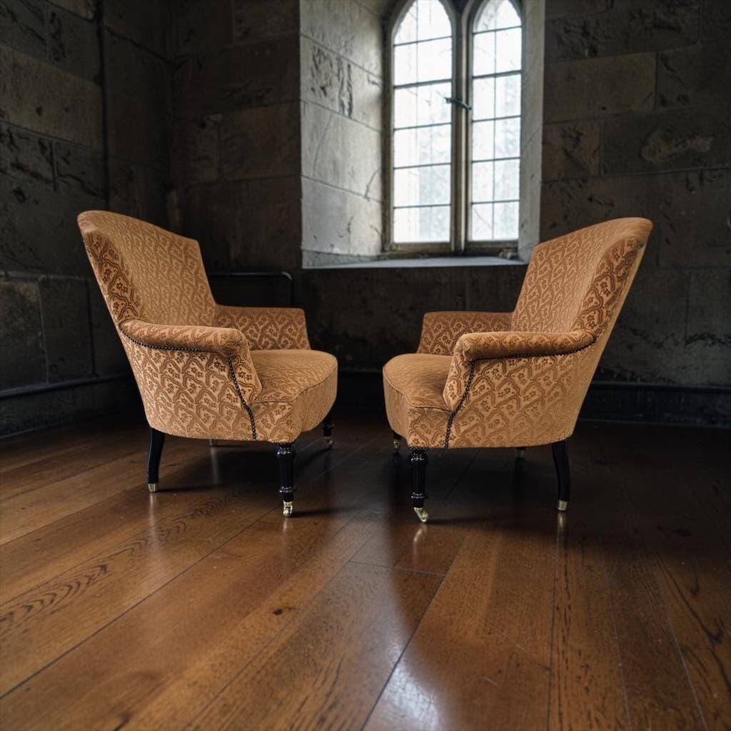 Set of 2 vintage salmon pink armchairs / club chairs