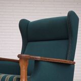 1970s, Danish high back armchair, furniture wool, solid oak wood.