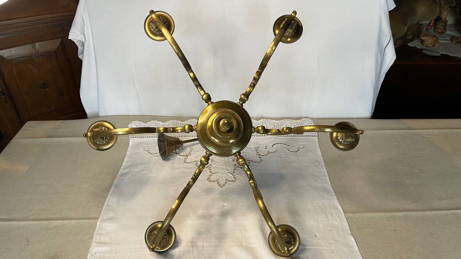 Vintage 6-arm copper chandelier