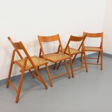 Set of 4 vintage folding chairs from Habitat made of beech wood and caning.