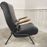 Duo de fauteuils vintage en simili-cuir noir