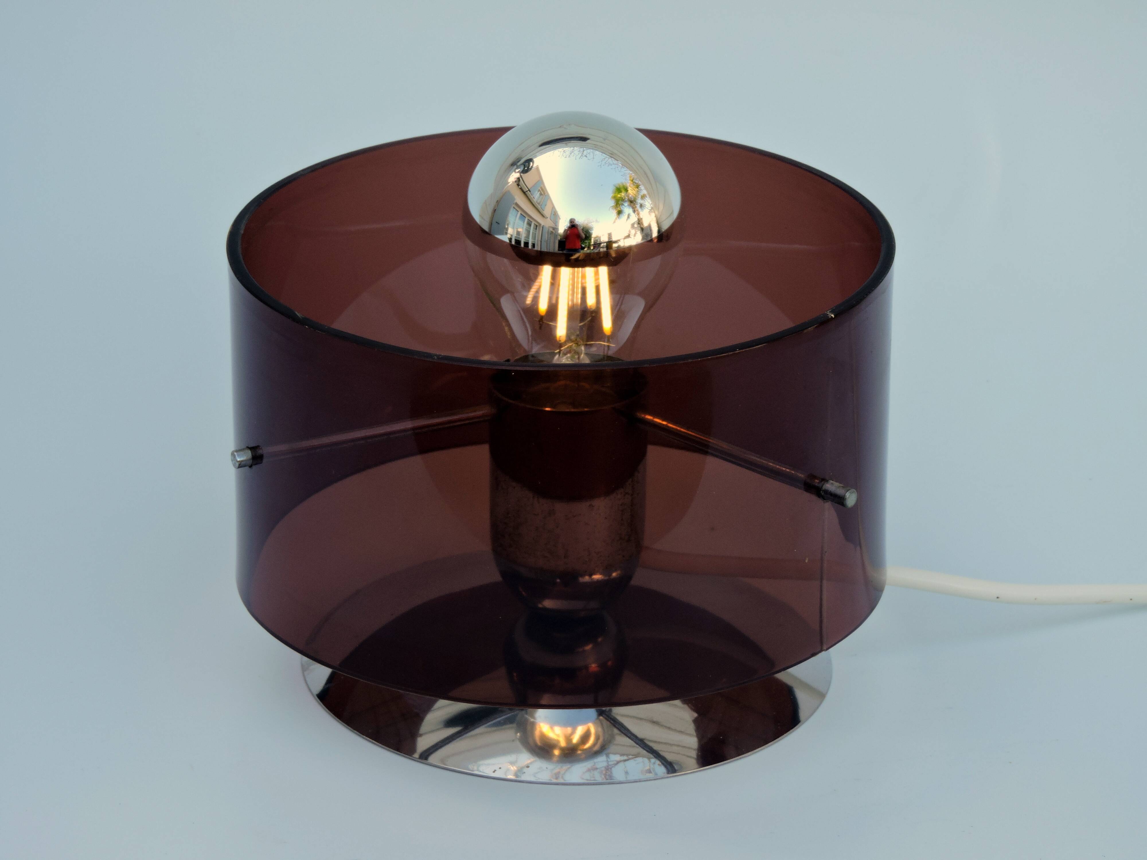 Table lamp Published by Oxar, circa 1972 Philippe Rogier in metal & smoked Altuglas