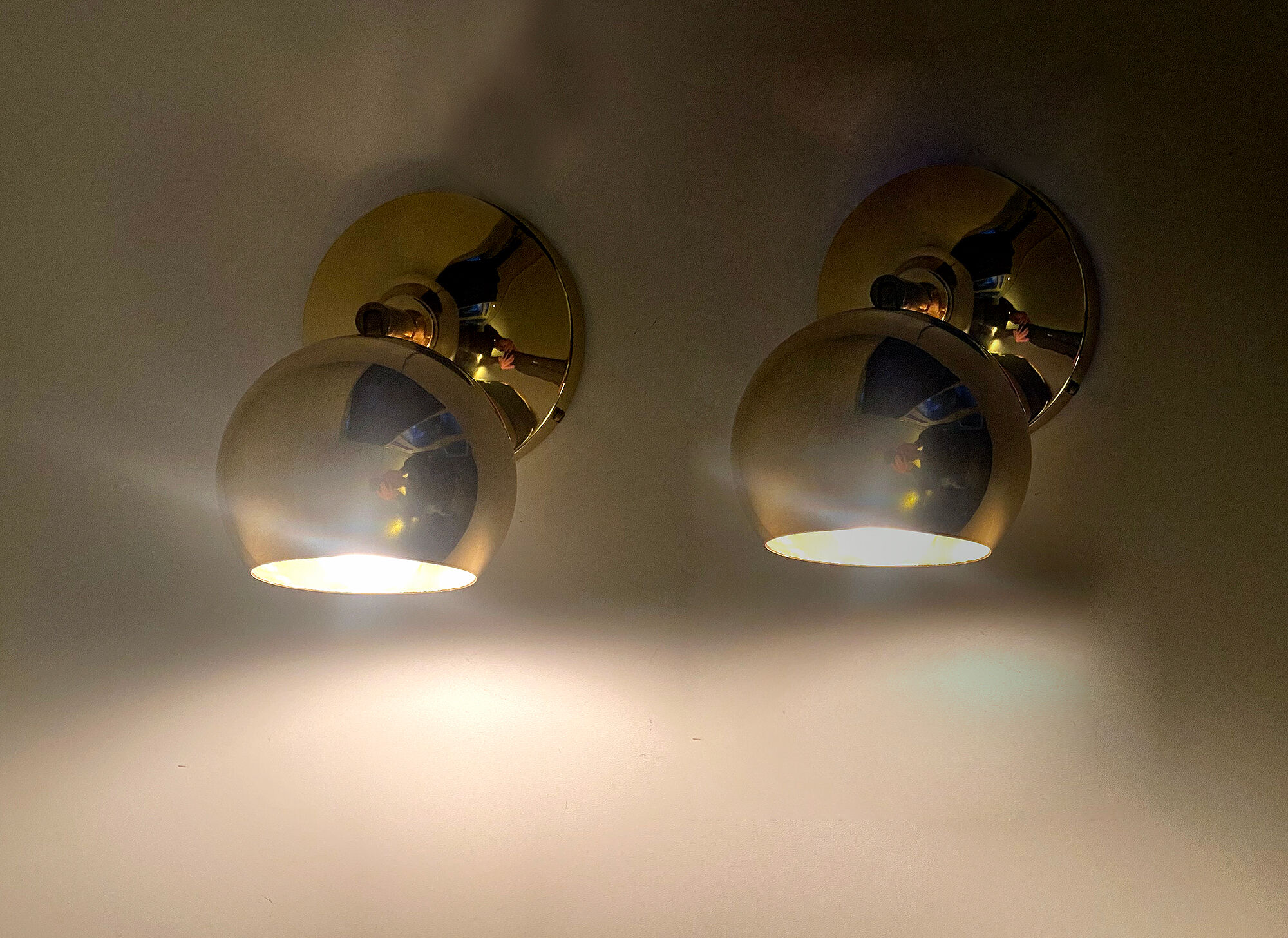 Pair Vintage Spot Wall Lamp, 60s. Brass Globe