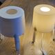 Pair of white Ikea Tvärs bedside lamps