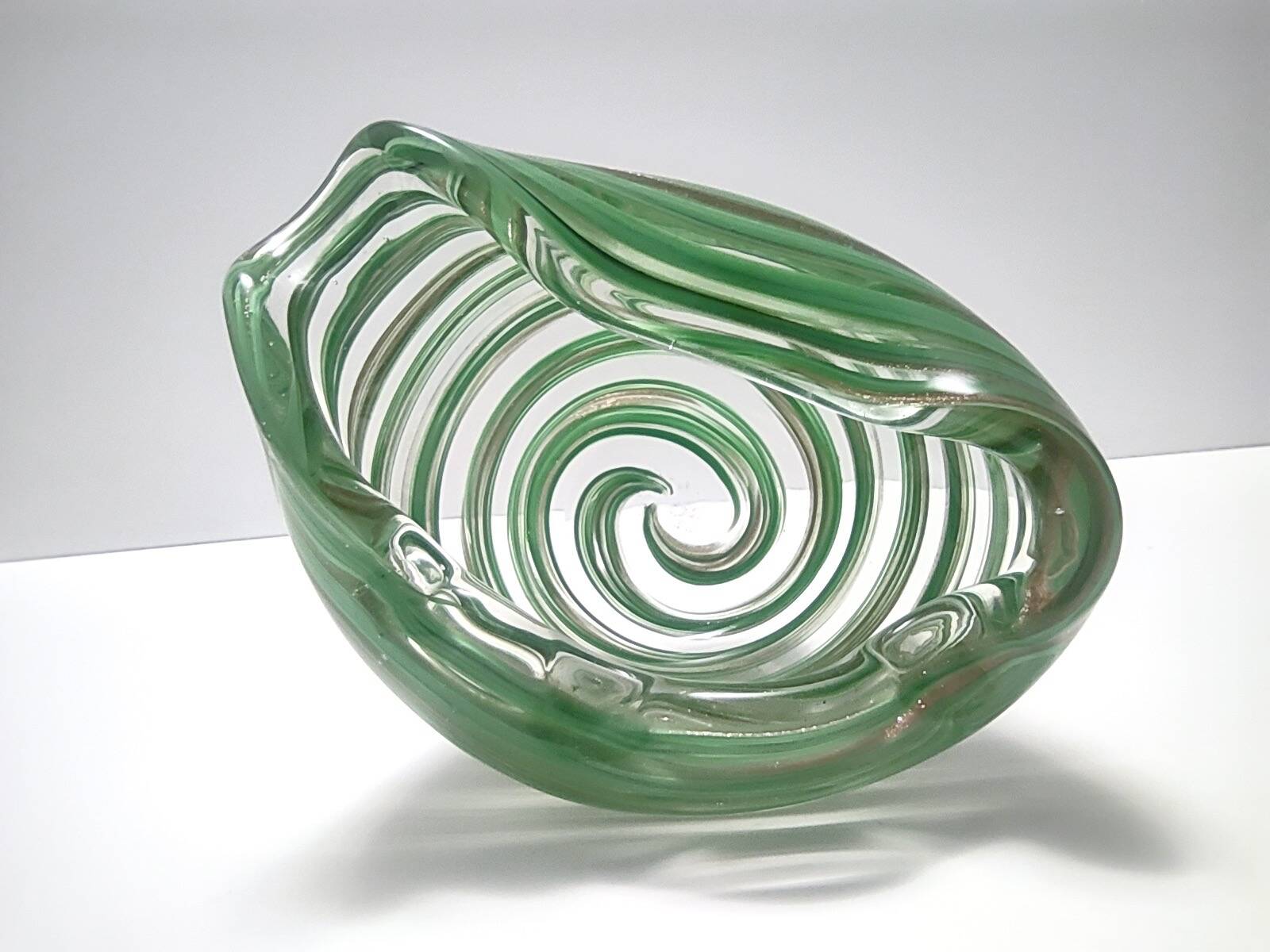 Murano Glass Bowl or Ashtray with Green Canes and Aventurine Glass, Italy