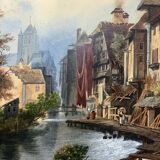 Large Watercolour Table XIX Century Tanneries District (Rouen?)