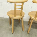 Set of 3 minimalist chairs in light wood, 1980s Italy