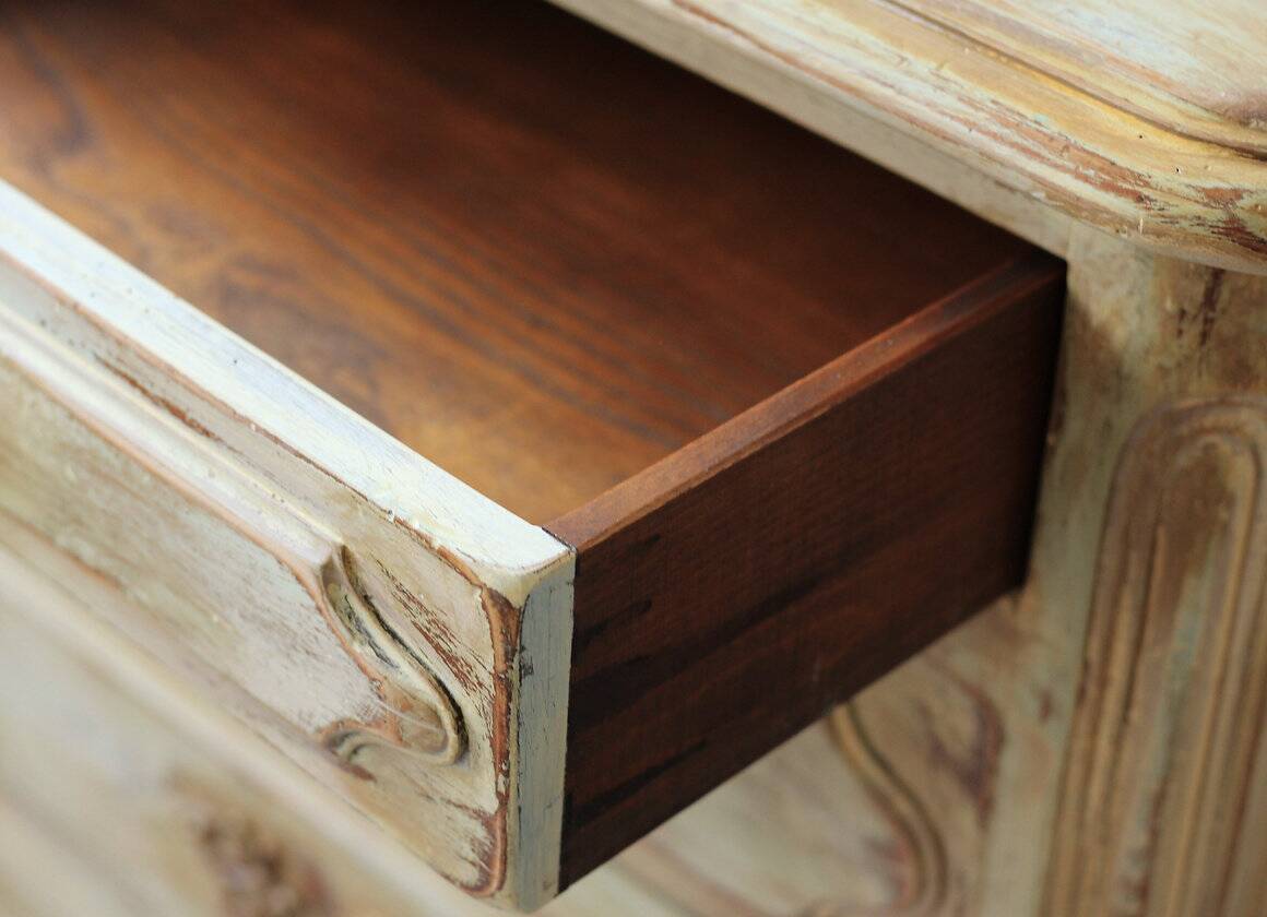 Beige and rust chest of drawers