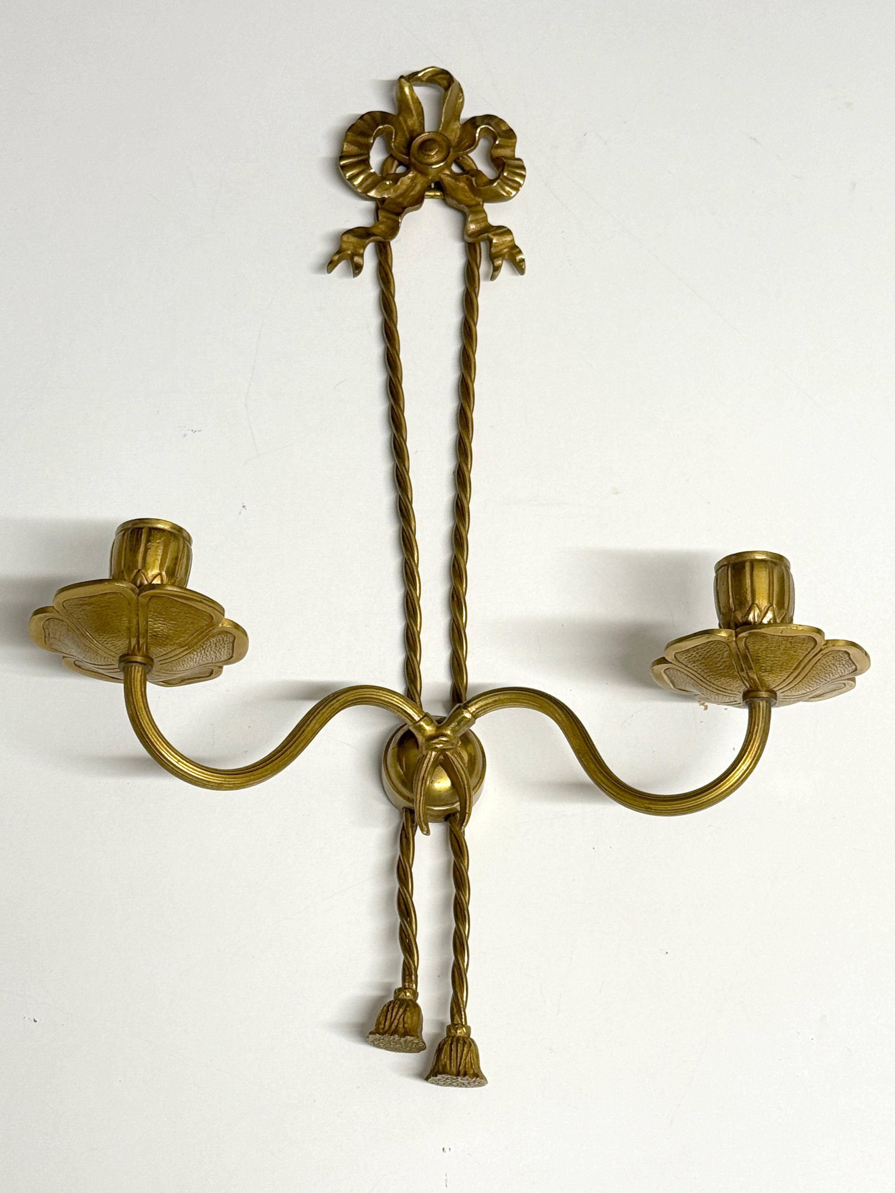 Antique Pair of 2-Light Wall Lights - Gilt Bronze - Louis XVI Style Knot