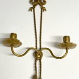 Ancien Paire Appliques 2 Feux - Bronze Doré - Nœud Style Louis XVI
