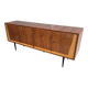 Designer sideboard with 4 doors in sapele mahogany and sycamore on a blackened wood base