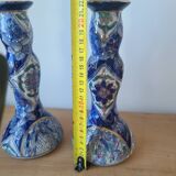 Vintage-style blue and gold floral ceramic candlesticks CHMR