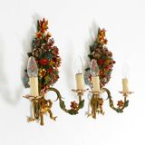 A pair of beautiful 1960s hand-painted and gilded metal wall lamps by Hans
