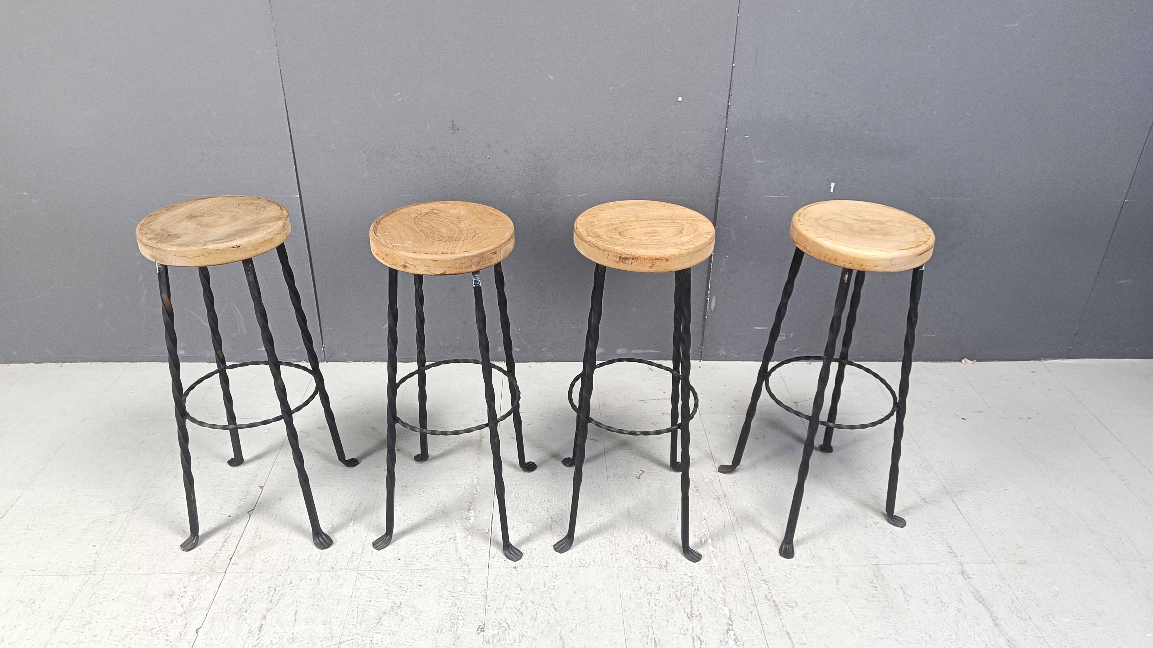 Vintage french wrought iron bar stools, 1960s - set of 4