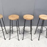 Vintage french wrought iron bar stools, 1960s - set of 4