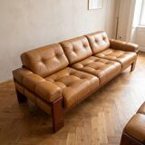 Czechoslovak Vintage Leather Living Room Set, Attributed to Dřevotvar, 1970