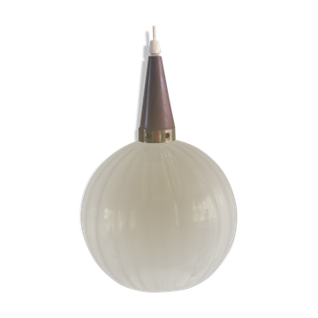Hanging lamp, Scandinavian of the 1970s, teak and glass