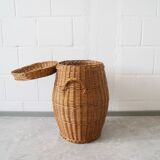 large round basket with lid, wicker basket, rattan basket, laundry container