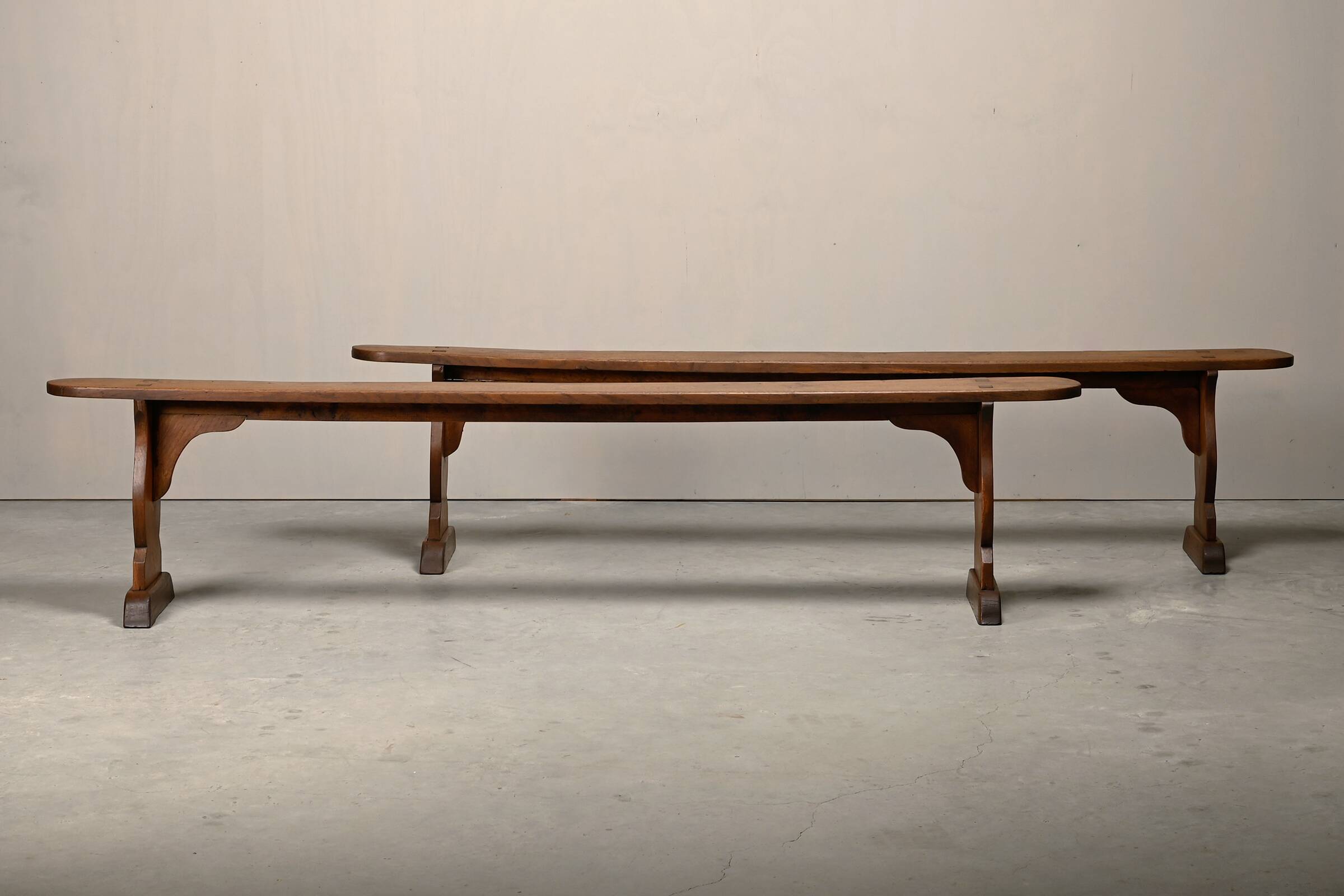Antique, Primitive and Rustic Farm Benches in solid Oak, France 1920's