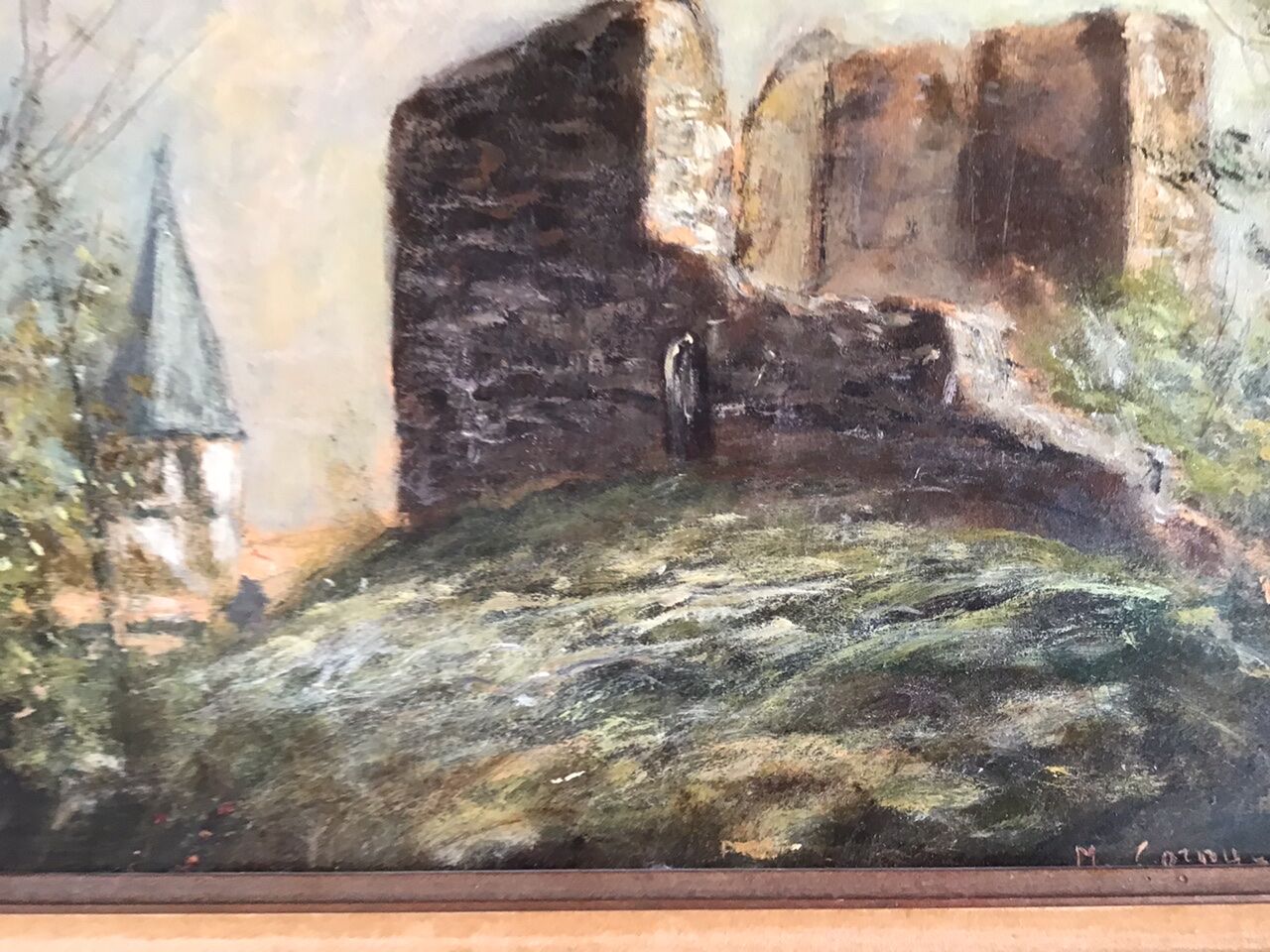 Antique landscape painting signed M Cornu from the 1980s