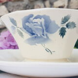 Saucière Digoin Sarreguemines blue Rose porcelain pattern "Cannes"