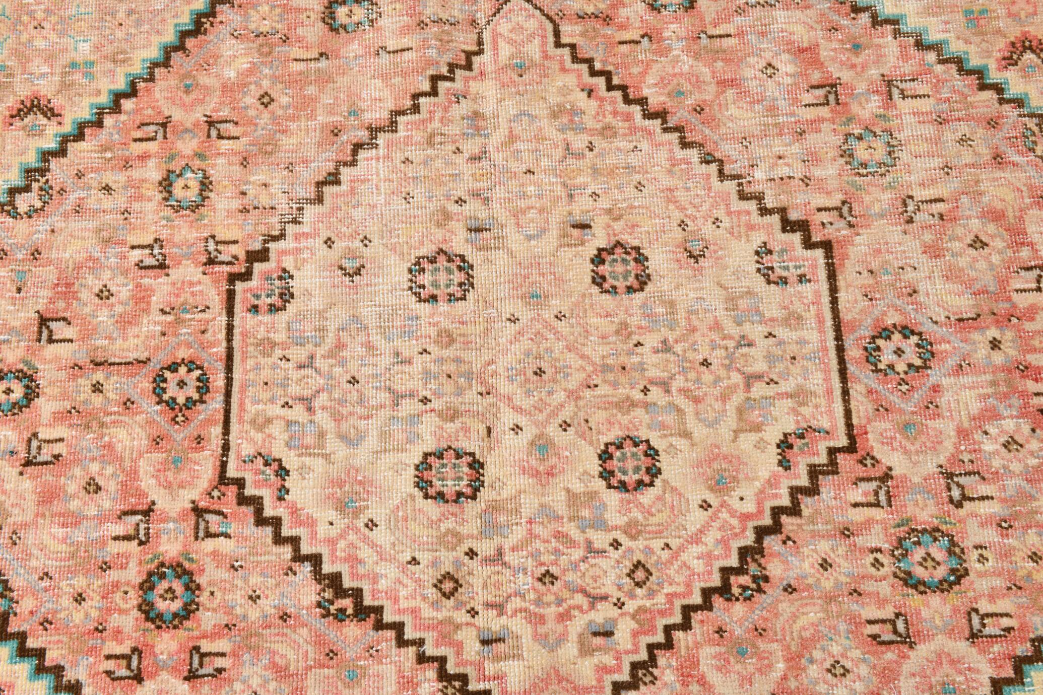 Pale Red & Teal Green Persian Heriz Rug, 288x382Cm