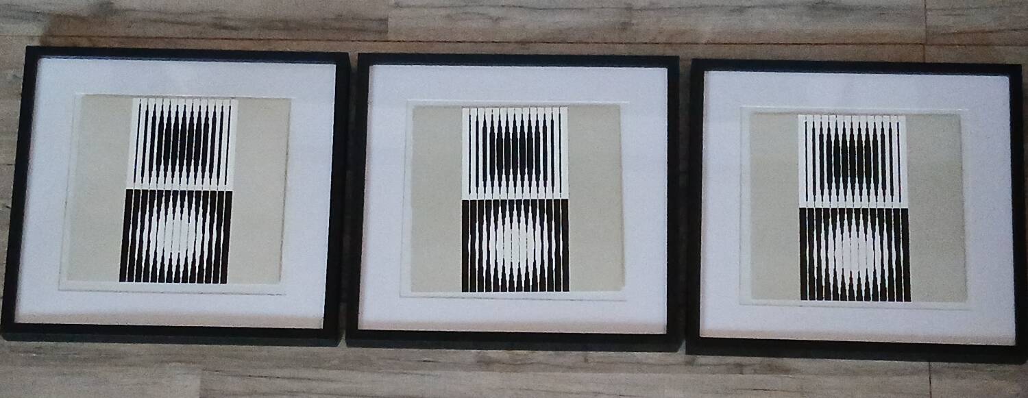 Trio Vintage Optical Art Tableaux - Victor Vasarely - Frames 40x40cm.