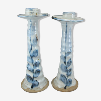 pair of blue-white ceramic candle holders