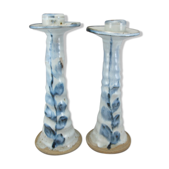 pair of blue-white ceramic candle holders