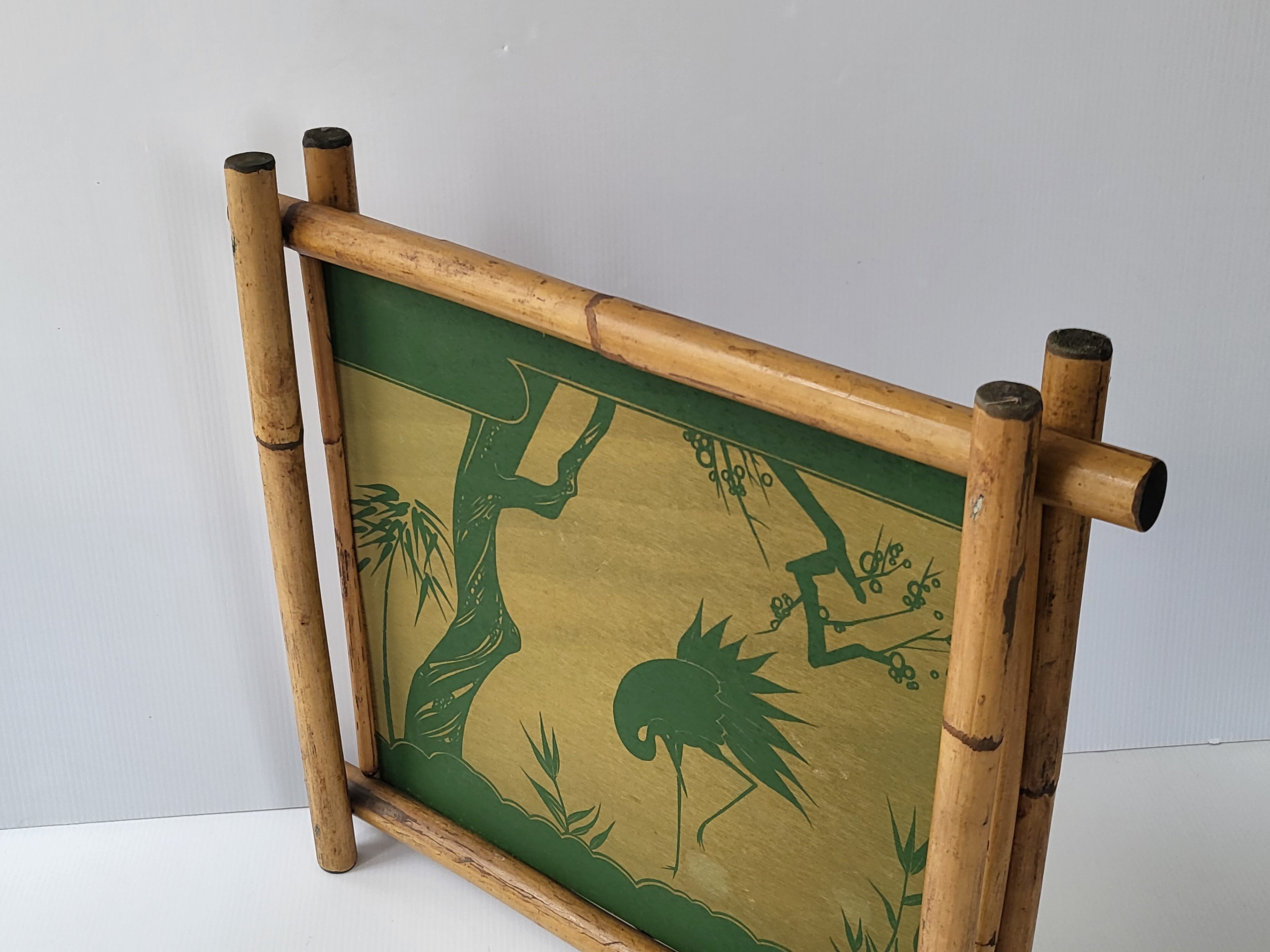 Vintage heron tray in bamboo 1960