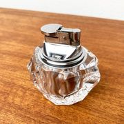 Mid-century Scandinavian heavy frosted glass table and ashtray, 1960s, set of 2.