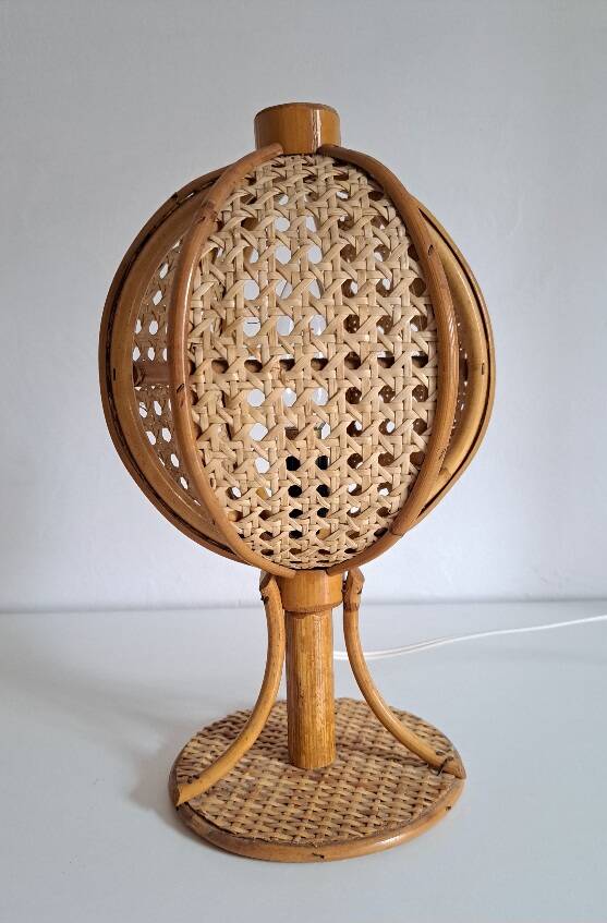 Pair of cane and bamboo lamps