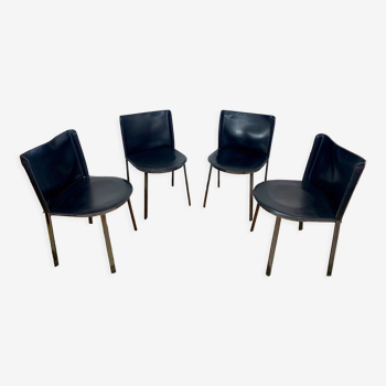 Chaises en cuir noir, design italie 1960