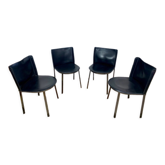 Chaises en cuir noir, design italie 1960