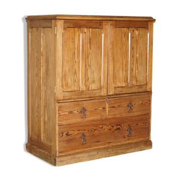 Antique Victorian pine governess buffet with sliding shelf.