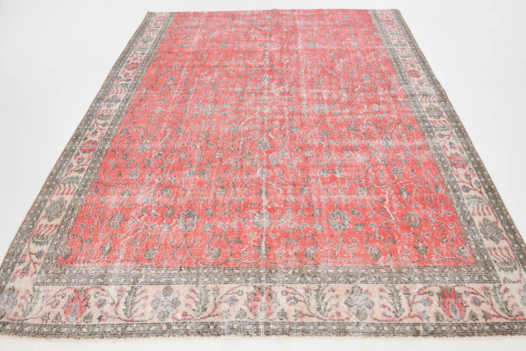 7x9 Turkish Soft Red Bordered Rug, 220x272 Cm
