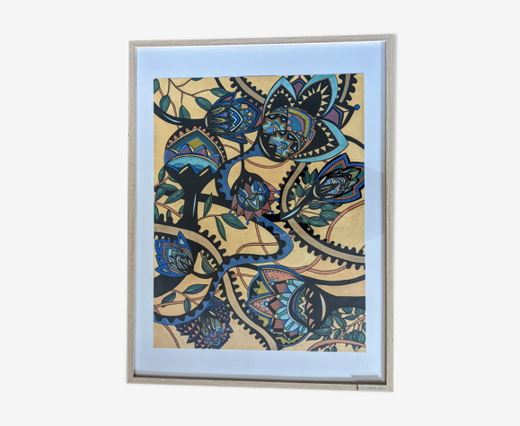 Peinture illustration originale motifs fleurs